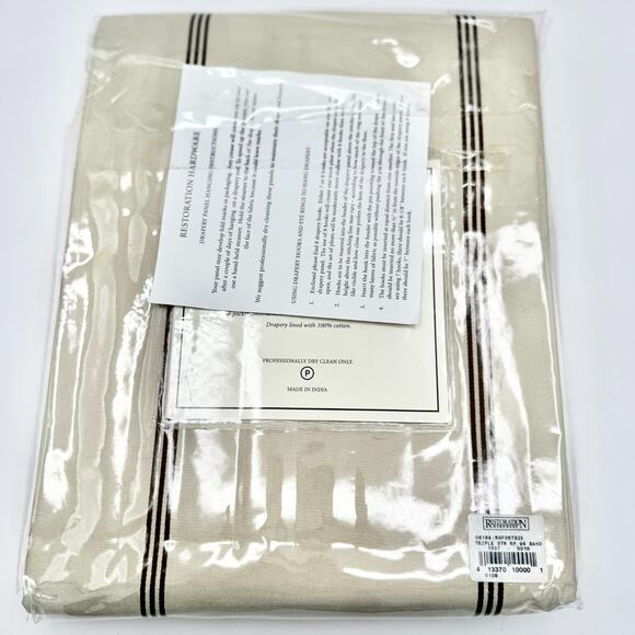 Restoration Hardware Silk Triple Stripe Drapery Panel 50" x 96" Sand New - Picture 6 of 8